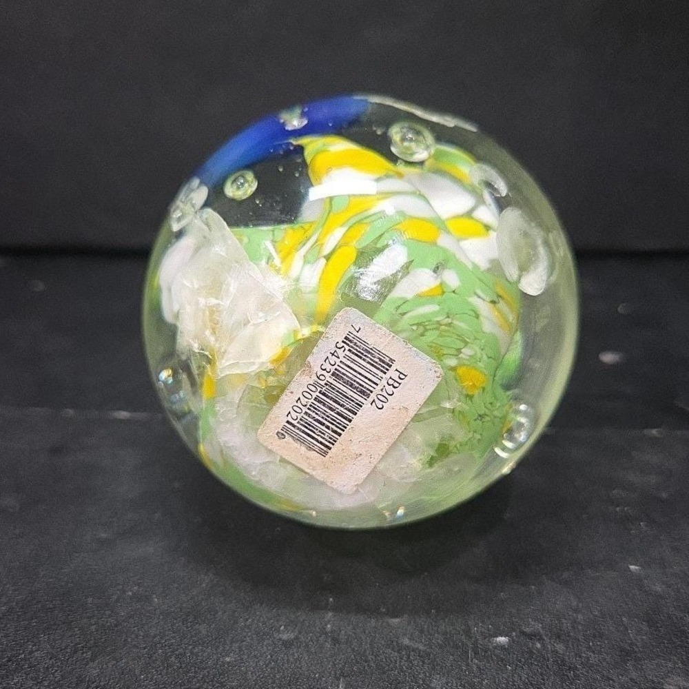 Dolphin with Green Yellow Waves Round Paperweight, Controlled Bubbles Sculpture - Picture 7 of 11